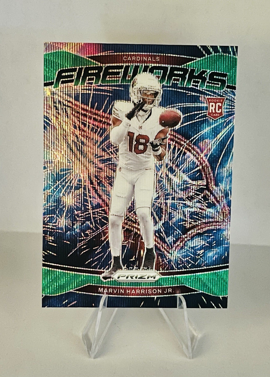 2024 Prizm Football Marvin Harrison Jr Green Prizm Fireworks Rookie #20 - RC