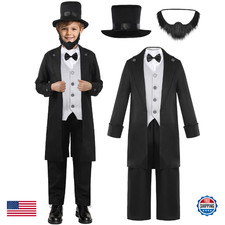 Rayekrot Deluxe Boys Abraham Lincoln Costume Kids Presidents Day Costume 5-7 Ye