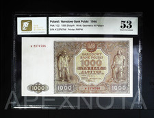 POLAND 1000 ZLOTYCH 1946 P122 AU 53 ABOUT UNC PREFIX K SCARCE ROKU STYLIZED W