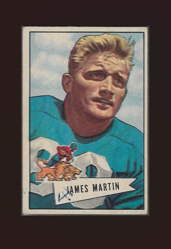 Jim Martin #52 Football Cards 1952 Bowman Small trading card — raw and PSA graded price guide