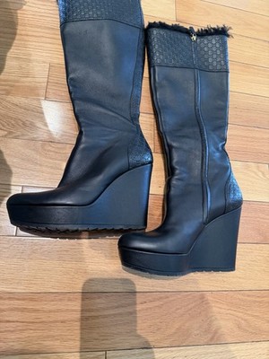 Gucci Leather Platform Wedge Boots Size 38 made in Italy