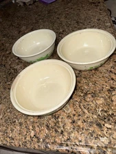 Vntg  3 Oven Bowls Colored Embossed Green Roses Homer Laughlin Set Of 3 B6