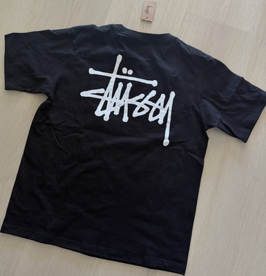 Stussy Black Logo Men's Crew Neck Short Sleeve Cotton T-Shirt Size L