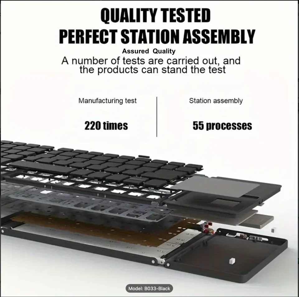 BLUETOOTH WIRELESS  THREE FOLD KEYBOARD WITH TOUCHPAD B033 METAL DESIGN BLK,SLVR - Image 4 of 4