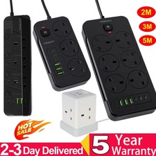 Surge Protected Extension Lead With 6 USB USB C 3 Gang Way Power Cable UK Plug