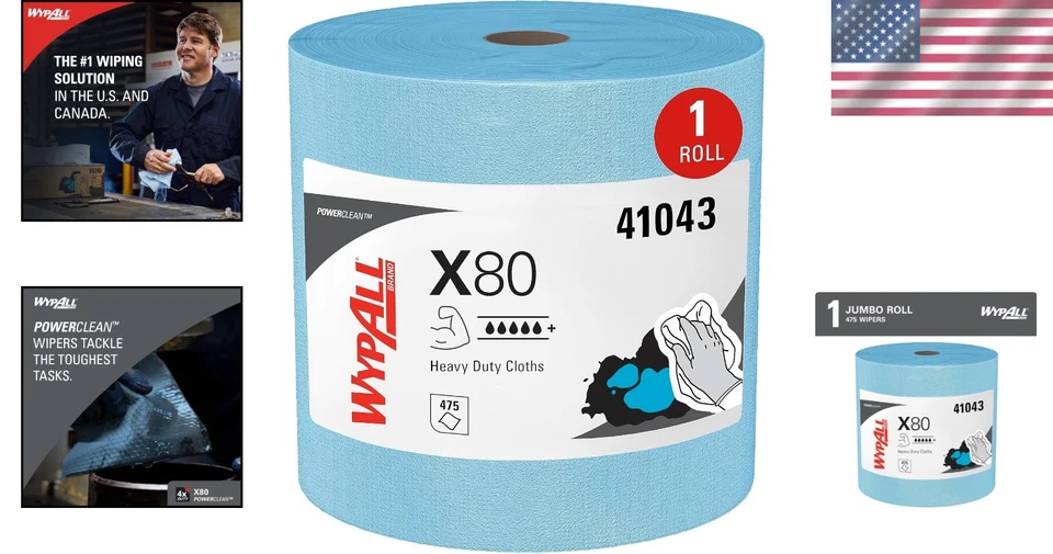 Heavy Duty Wipes, 455 Sheets, Jumbo Roll, PowerClean X80 - Image 2 of 4