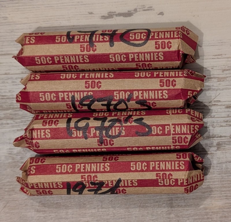 4 Rolls of 1970's pennies