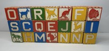 Wood Alphabet Picture Children's Building Blocks / Vintage Lot of 21
