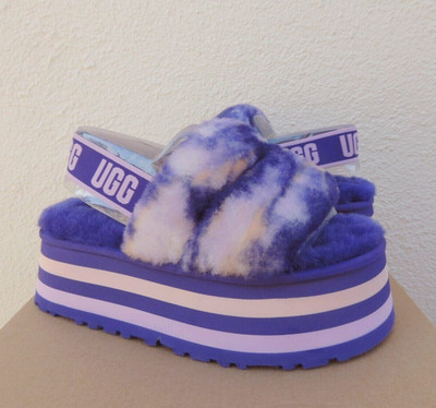 UGG VIOLET NIGHT DISCO MARBLE FLUFF SLIDE SLIPPER SANDALS, US 10/ EUR 41 ~ NIB