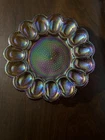 VTG Indiana Carnival Glass 11” Deviled Egg Dish Plate Iridescent Amber Hobnail
