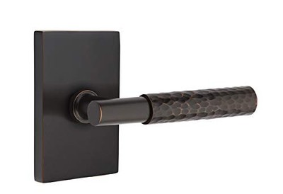 Emtek Select Passage, Rectangular Rosette, T-Bar Stem, Hammered Handle US10B LH