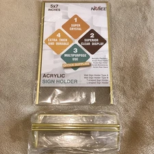 Niubee 5 x 7 Acrylic Sign Holders, 12-pack with bases; NEW IN PACKAGING AND BOX