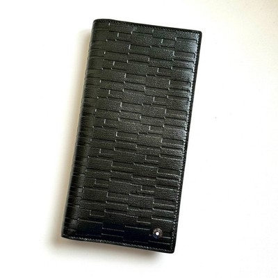 Mont Blanc Authentic Leather Long Wallet Billfold Card Case Dark Gray