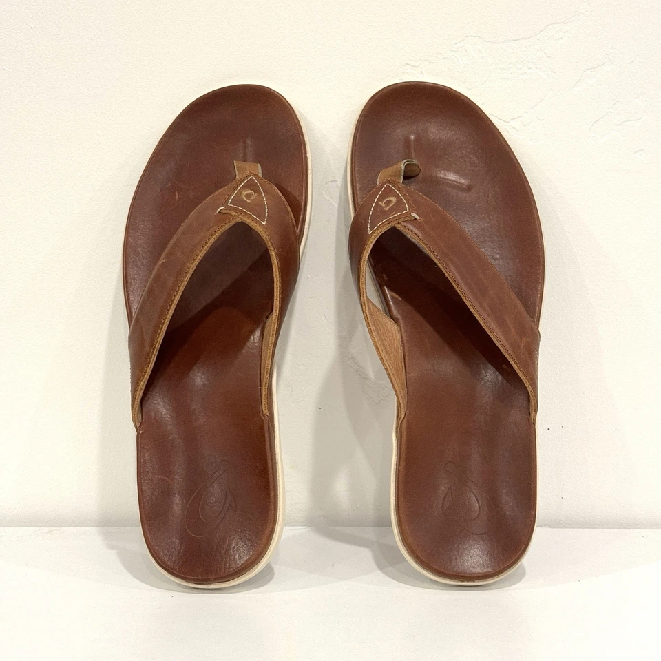 Sandalias chanclas Olukai Nalukai de cuero marrón para hombre talla 14 Foto 3 de 4