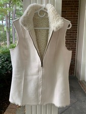 VTG Faux Shearling Vest Cream Suede Lined Y2K Boho Western Cozy L NWOT No Tags