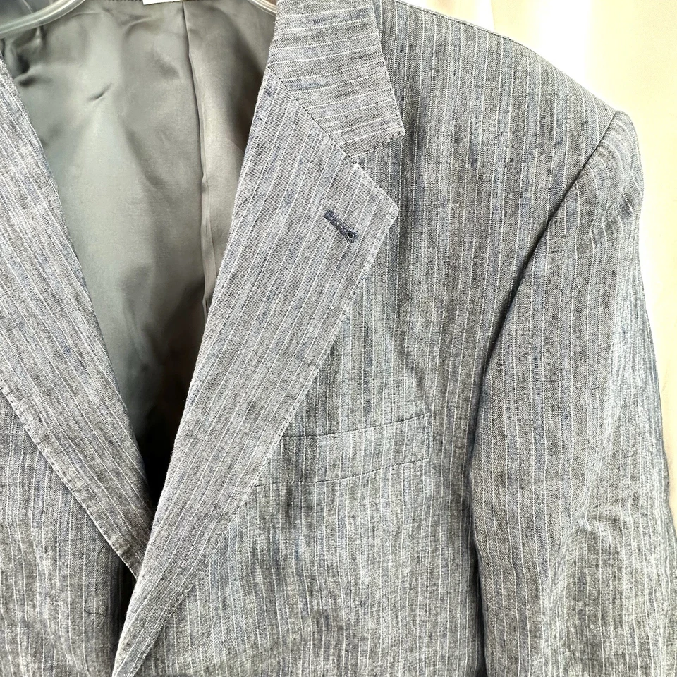 Jhane Barnes 100% 亚麻运动外套蓝色条纹 44R Conclave — 第 4/4 张图片