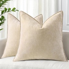 2 Throw Pillow Covers Beige Tan Neutral Chenille Velvet soft 18x18 hiddenZip NEW