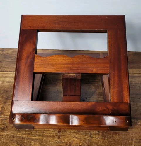 Vintage Solid Timber Tabletop Book Holder, Brass Hinges, Turned Timber Feet