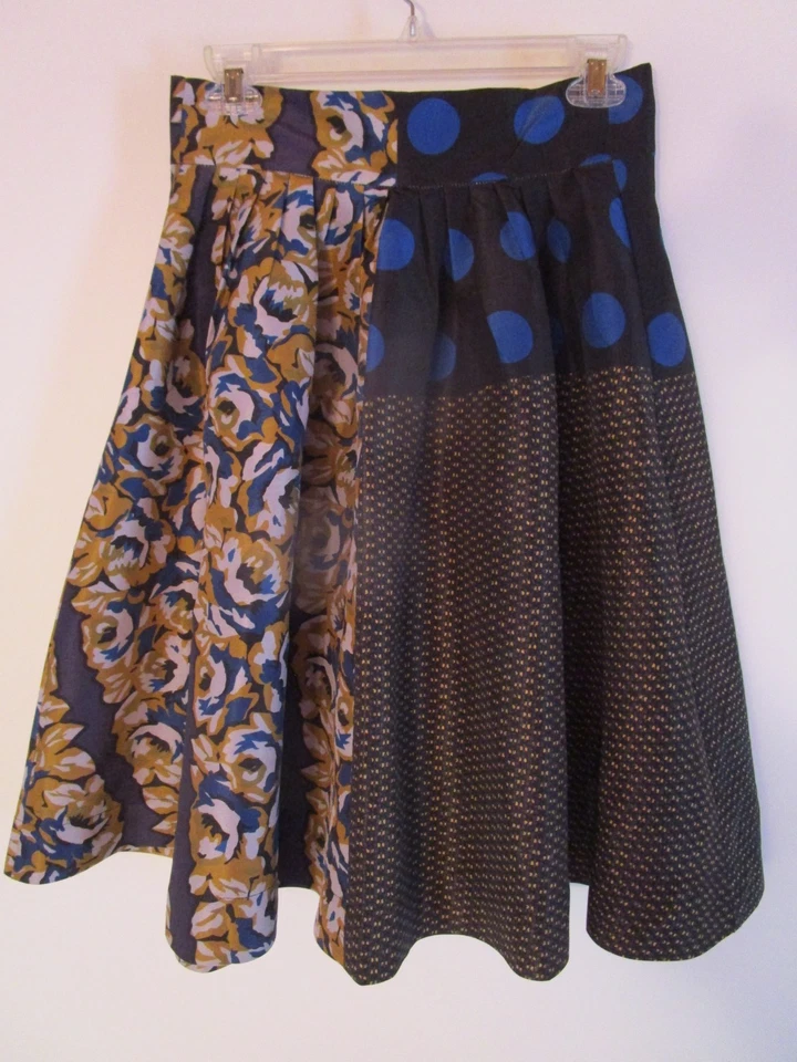 RT by Elle Pleated A-Line Skirt Multi-Pattern Black, Blue, Yellow Back Zip M - Image 2 of 4