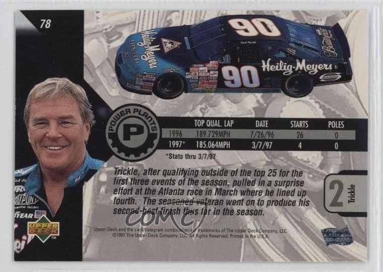 1997 Upper Deck Road to the Cup Dick Trickle #78 - Image 2 of 2