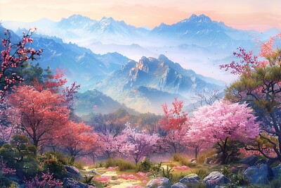 Japanese Landscape Blossom Zen Canvas Picture Print Wall Art