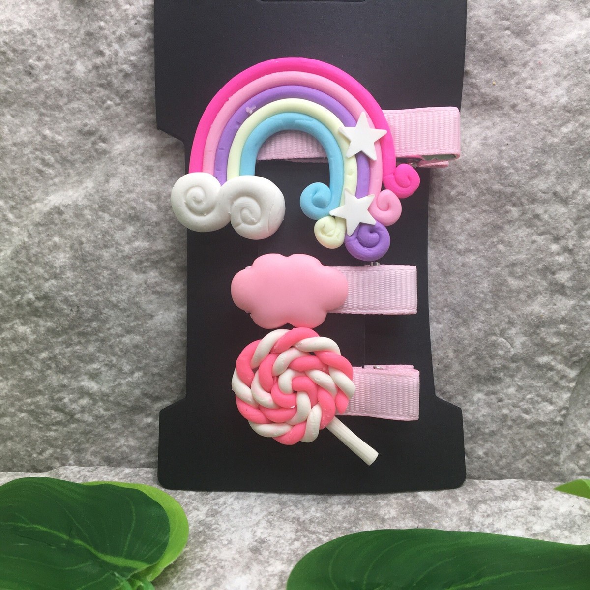 3 PC Handmade Rainbow Candy Cloud Hair Barrette Clip Ages 1-9 New