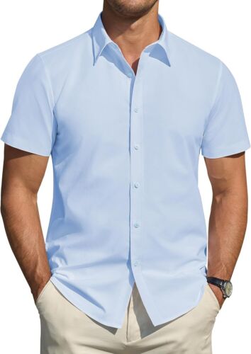 Men's Stretch Dress Shirts Stain Wrinkle Resistant Business Casual Button Down - Picture 29 of 41