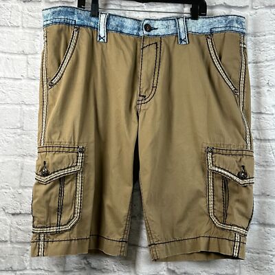 Rock Revival Mens Classic Shorts 42x24 Khaki Denim Cargo Flap