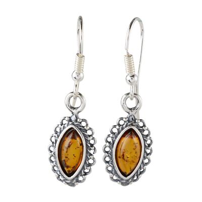 Sterling Silver and Baltic Honey Amber Fish Hook Earrings ''Alvina''