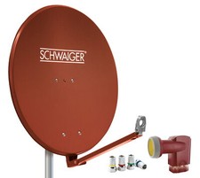 Schwaiger SAT Anlage Aluminium 88cm Set Quad LNB ASTRA HD tauglich ziegelrot