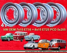 4 cerchi Volkswagen Maggiolino Buggy Kafer 7x15 ET16 + 8x15 ET25 5x205 Felgen