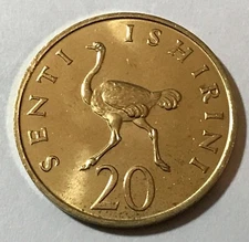 1981 Tanzania 20 Senti Coin Ostrich Bird Animal Wildlife