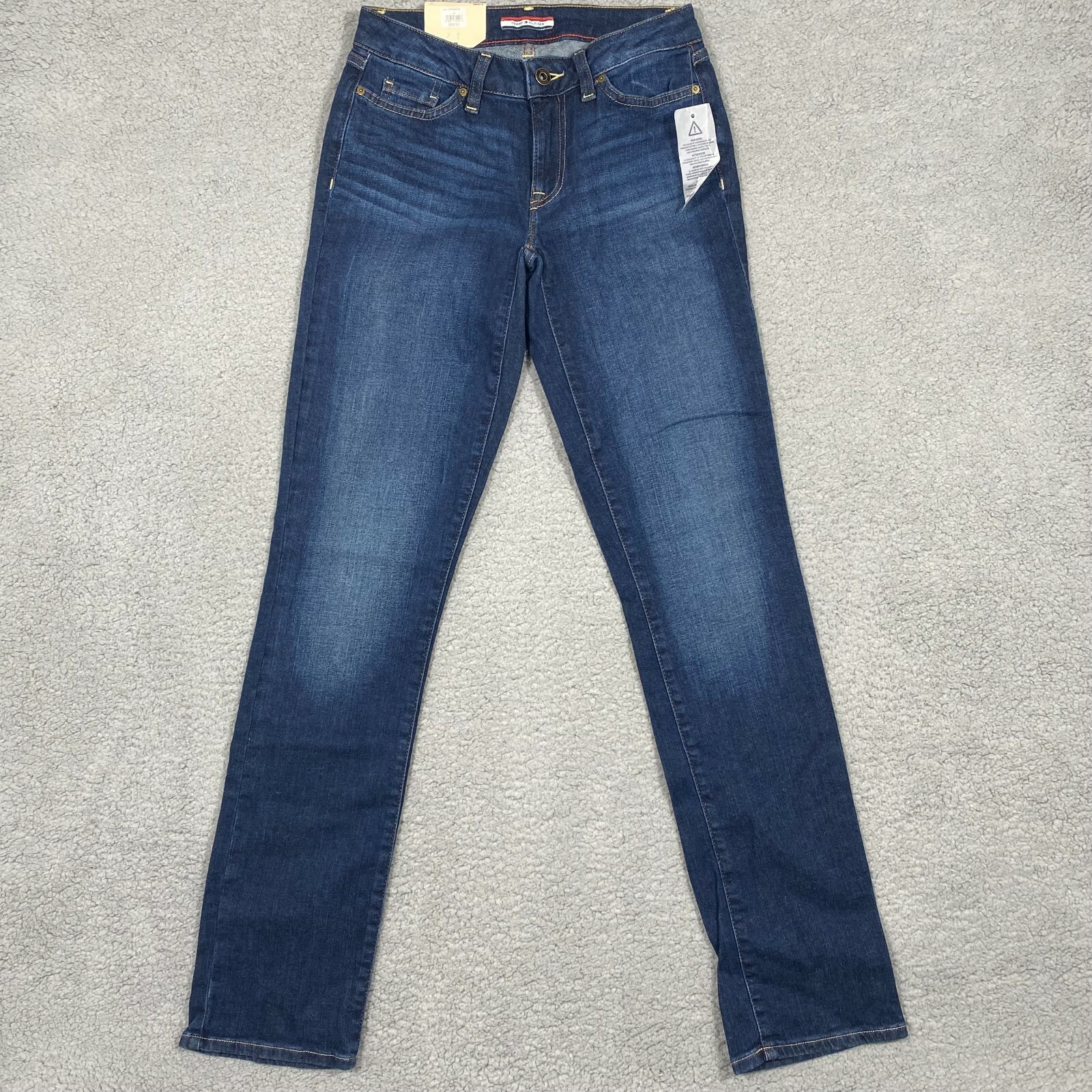TOMMY HILFIGER Womens Dark Wash Blue Denim Curve Straight Jeans Size 00