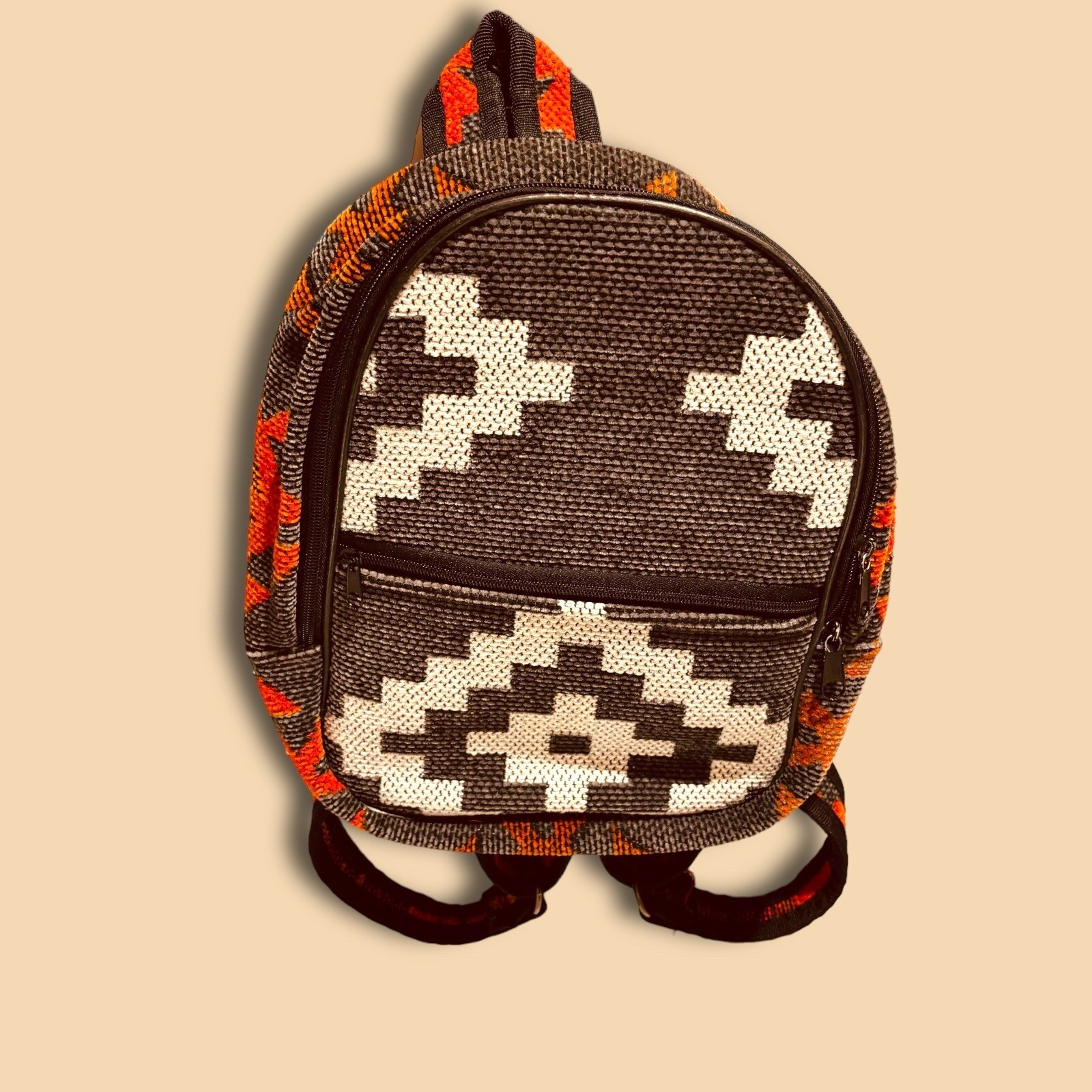 Hand Knit Wool Aztec Pattern Backpack. - image 10