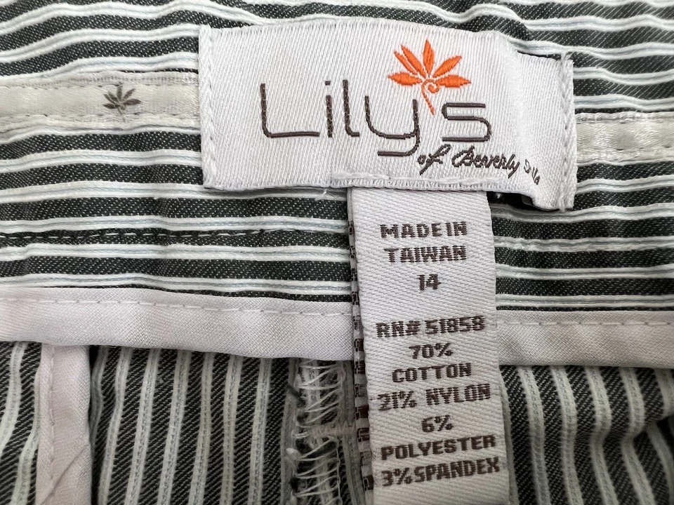 Pantalones capri de golf Lily's of Beverly Hills a rayas verdes y blancas para mujer talla 14 Foto 2 de 4