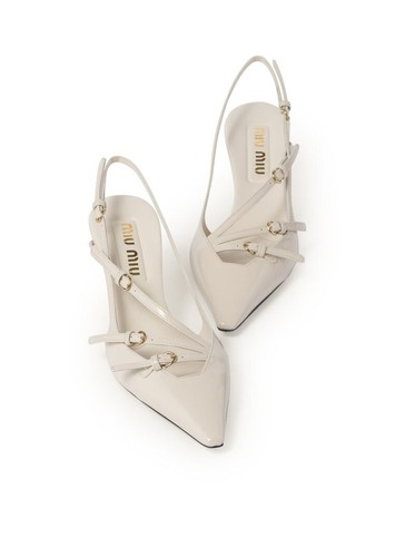 MIU MIU $1290 Ivory Patent Leather With Buckles Slingback Pumps New & Authentic - Picture 4 of 4