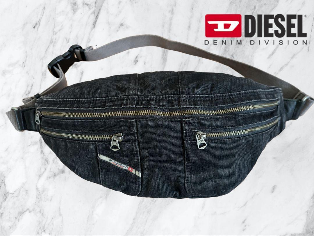 Diesel HalfMoon Body Bag Black Denim Y2K Style 3 Zipper Pockets /Used++