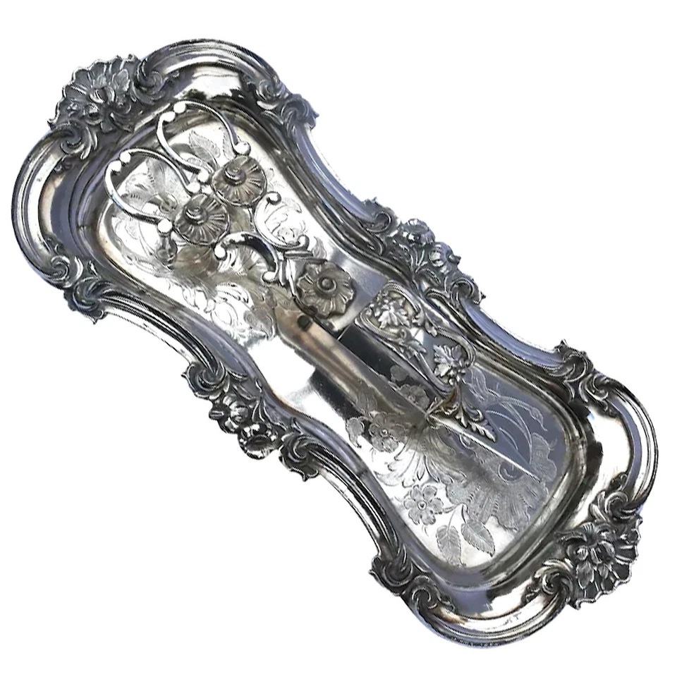 Привлекательная и хорошая пара серебряных тарелок фитиль свечи нюхательный табакер на стойке C.19thC - Изображение 2 из 4