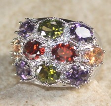 SILVER Elegant Amethyst, Peridot  Garnet Ring WR15213