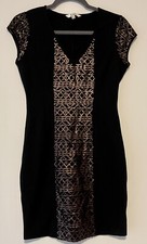 BB Dakota Women's Mini Dress Bodycon Black With Copper Sequin V-Neck Stretch S