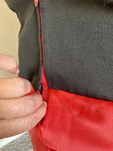 Vintage 80s Strapless Satin Prom Cocktail Party Dress Red Ruffles Black Bow XS - Picture 5 of 8