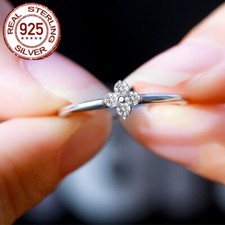 Women Simple Style Tiny Round Cut Cubic Zirconia 925 Sterling Silver Flower Ring