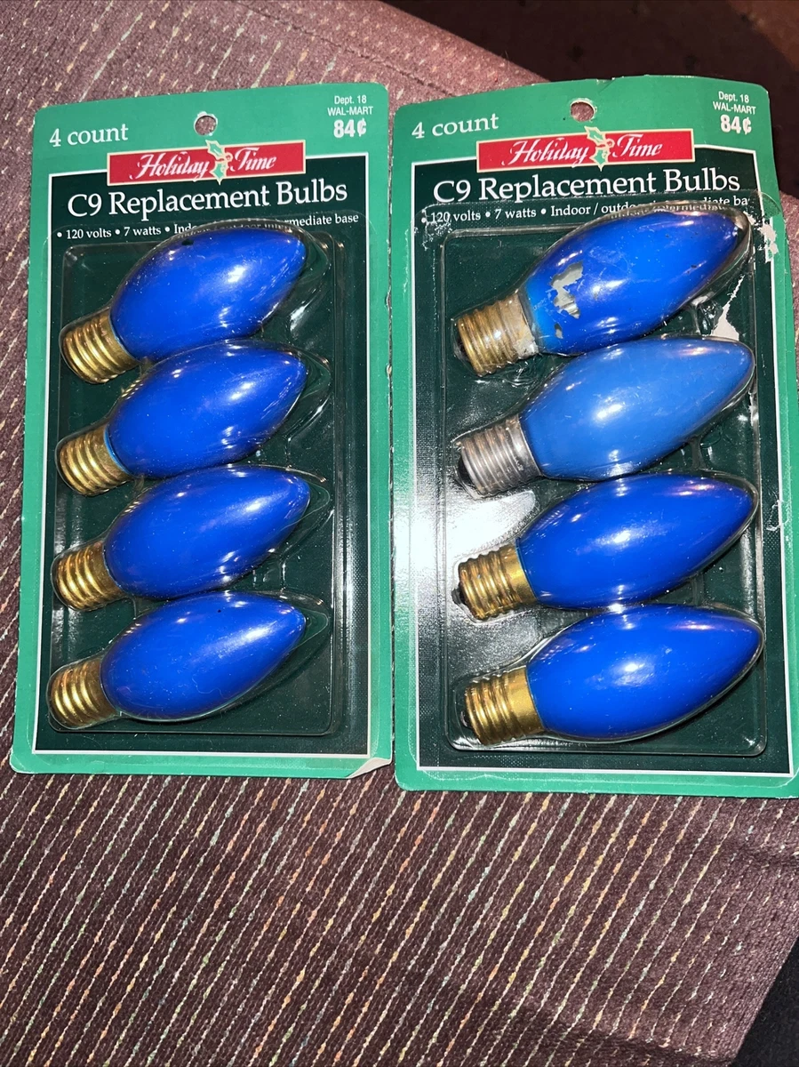 Vintage 2 4 Packs Holiday Time C9 Blue Replacement 120V Bulbs NEW