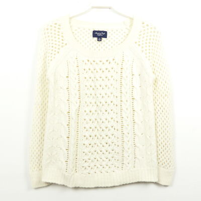 AMERICAN EAGLE Cable Knit Pullover Knit Sweater Off White Size M 38 