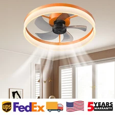 20 inch Kit LED Orange Flush Mount Dimmable Ceiling Fan Light 6 Speeds 3 Color