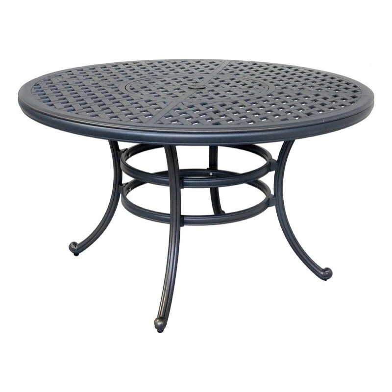 52 Inch Round Metal Outdoor Patio Lattice Dining Table Black
