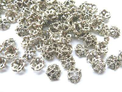 100 Perlkappen Endkappen Krönchen für 6mm Perlen Farbe antiksilber basteln #S190