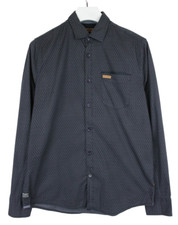 PME Legend Stretch Button-Up Shirt Men M Blue Long Sleeve Logo Pattern