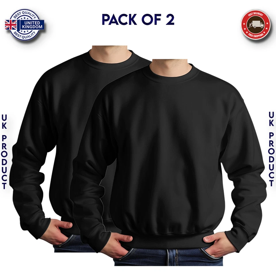 Paquete de 2 sudaderas para hombre mezcla pesada cuello redondo suéter liso alta calidad Foto 2 de 4