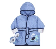 Gerber Just Born Baby Boy Blue Turtle Robe & Booties Set Size 0-9 MonthsADORABLE